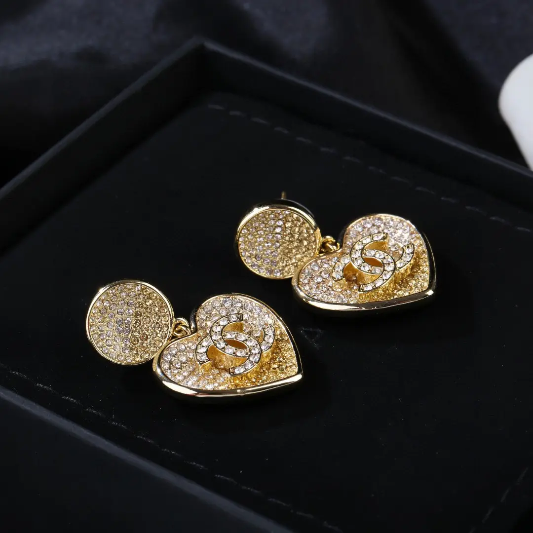 Chanel Heart Gradient Rhinestone Earrings
