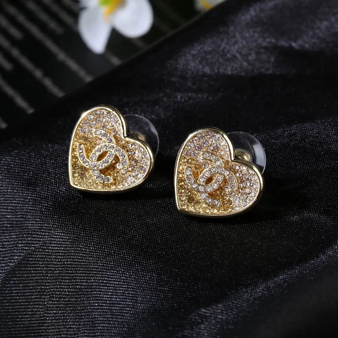 Chanel Heart Gradient Rhinestone Earrings