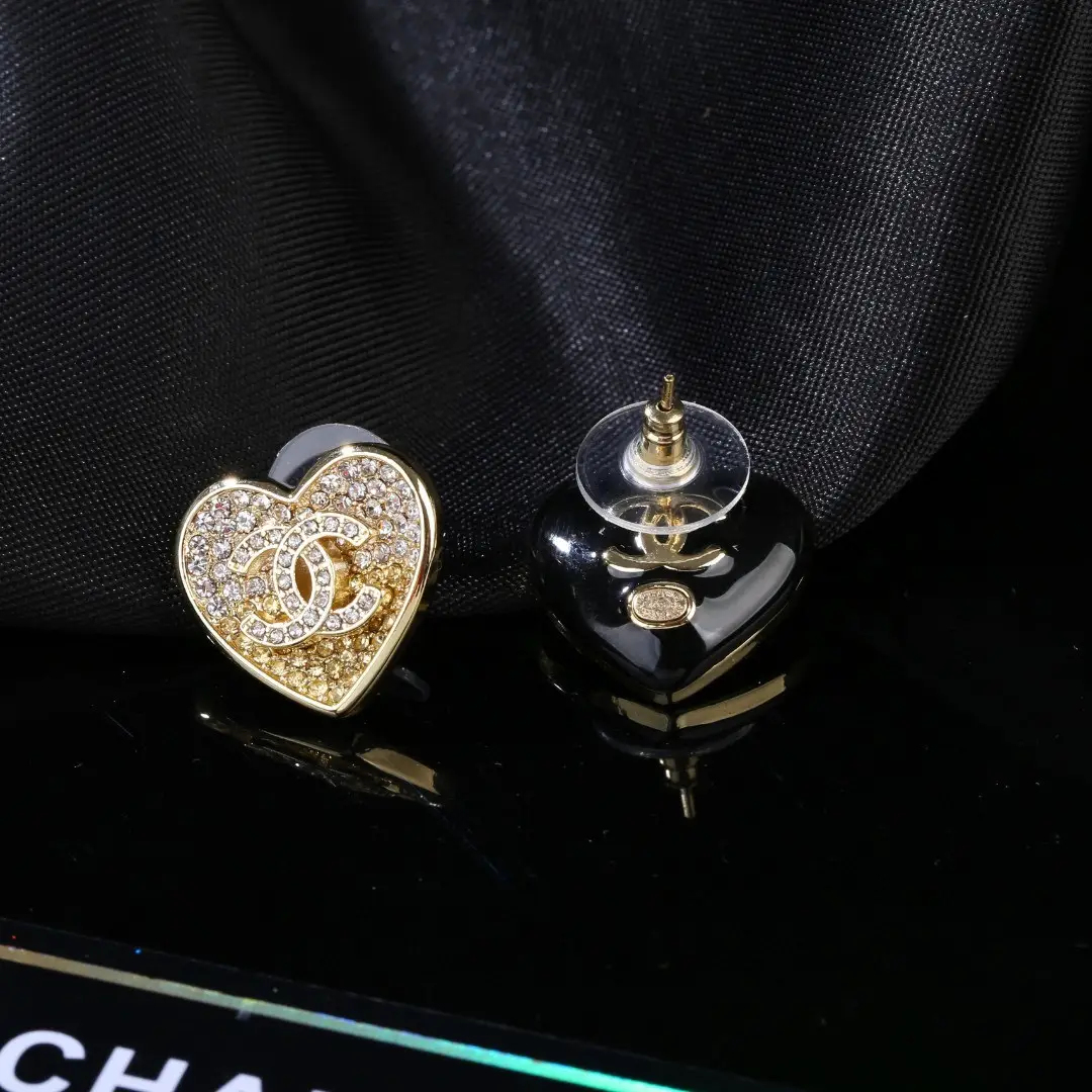 Chanel Heart Gradient Rhinestone Earrings