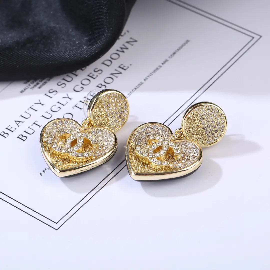 Chanel Heart Gradient Rhinestone Earrings