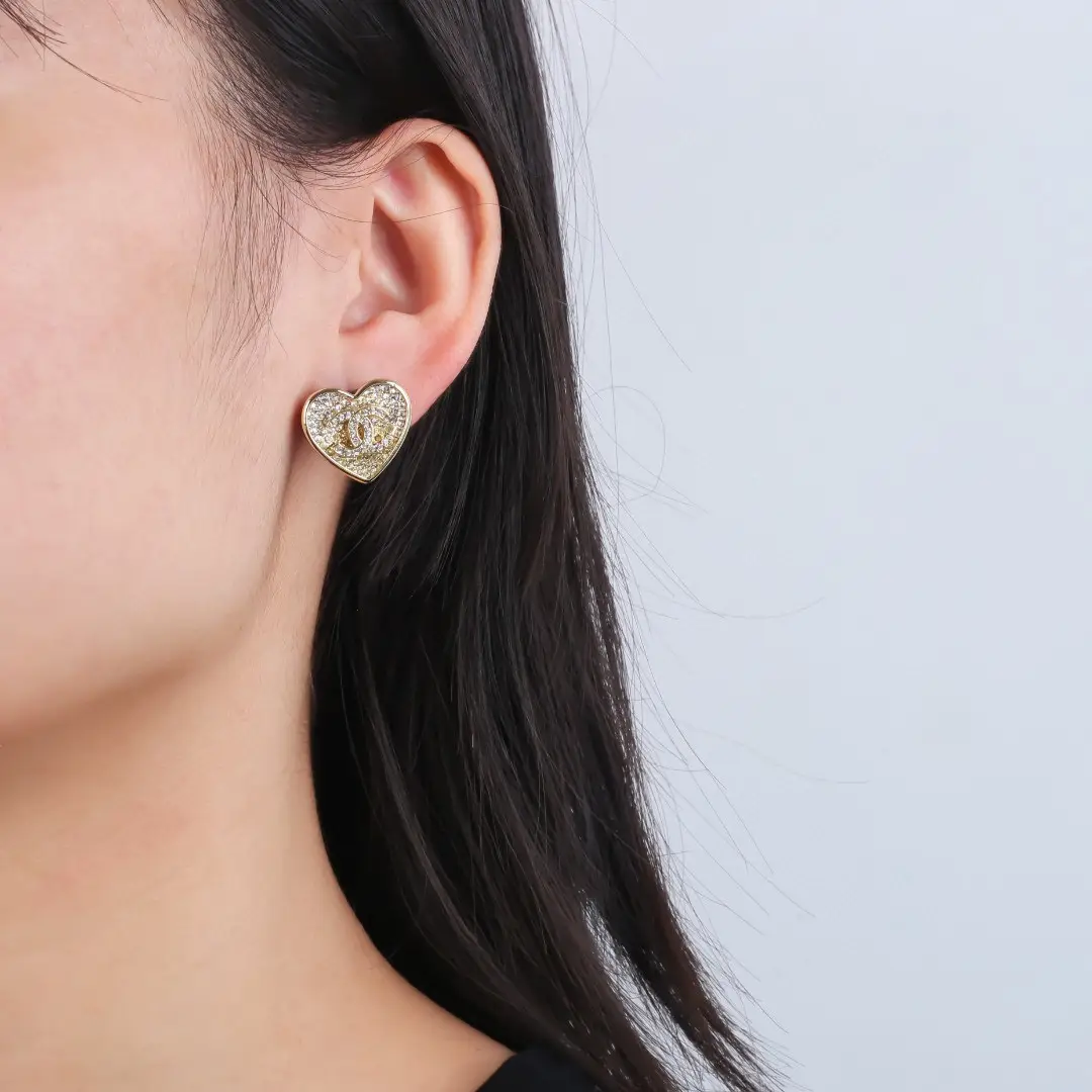 Chanel Heart Gradient Rhinestone Earrings