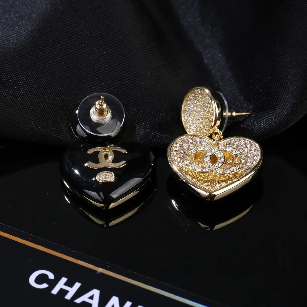Chanel Heart Gradient Rhinestone Earrings