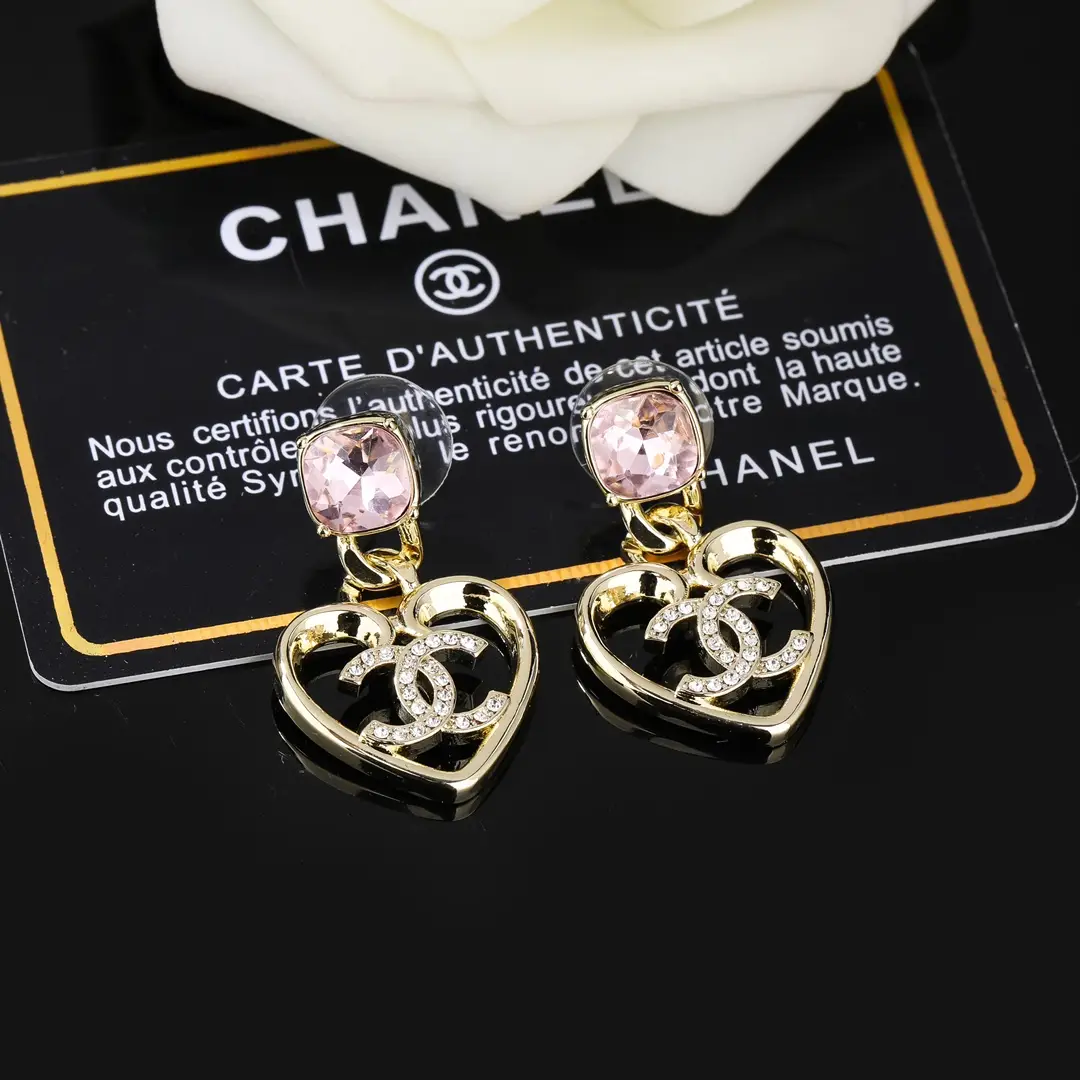 Chanel Heart Pink Diamond Earrings