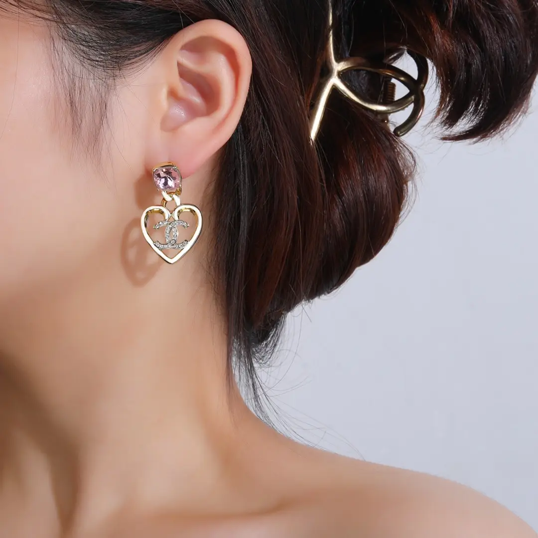 Chanel Heart Pink Diamond Earrings