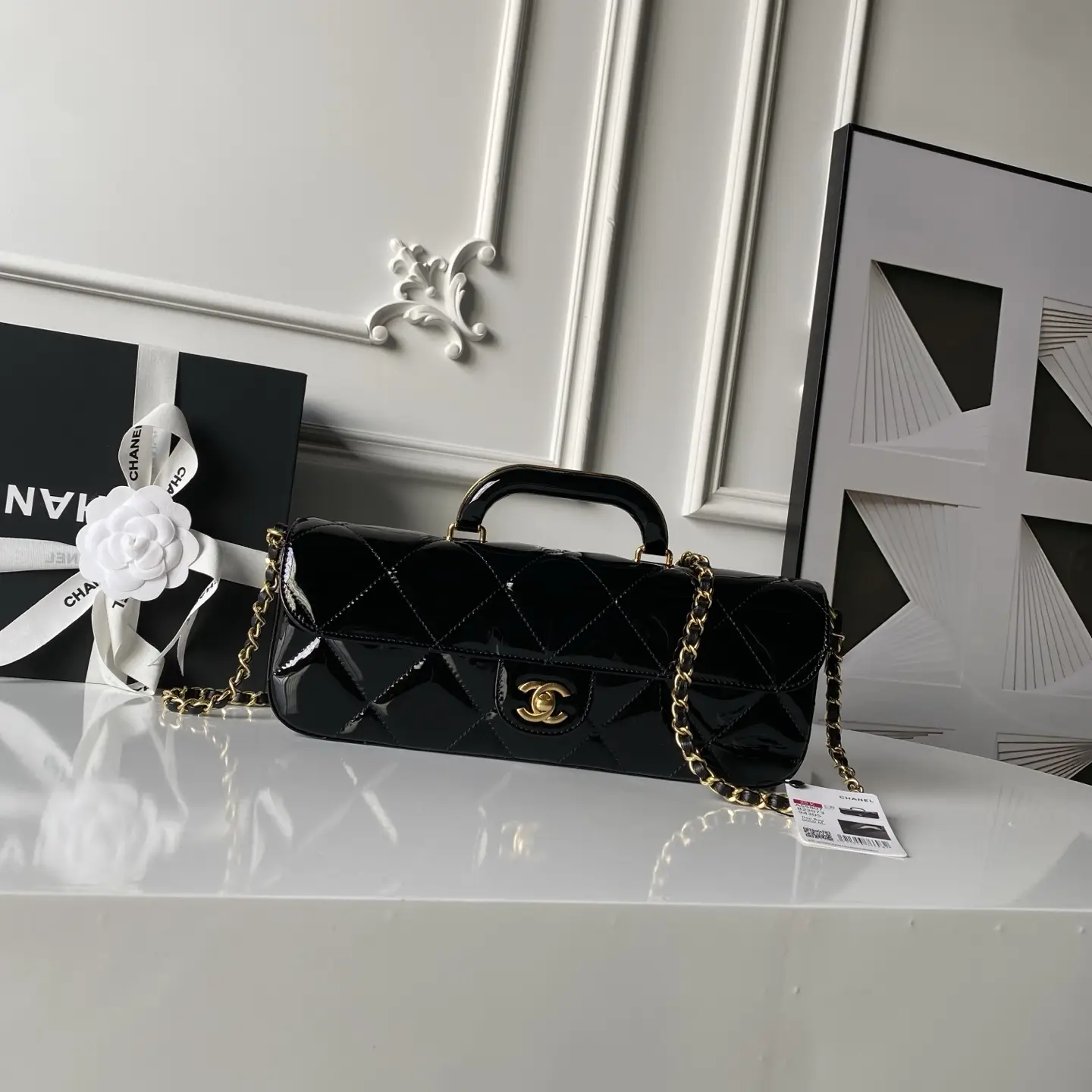 Chanel Large Flap Bag With Top Handle Metallic Mirror AS5807 Black