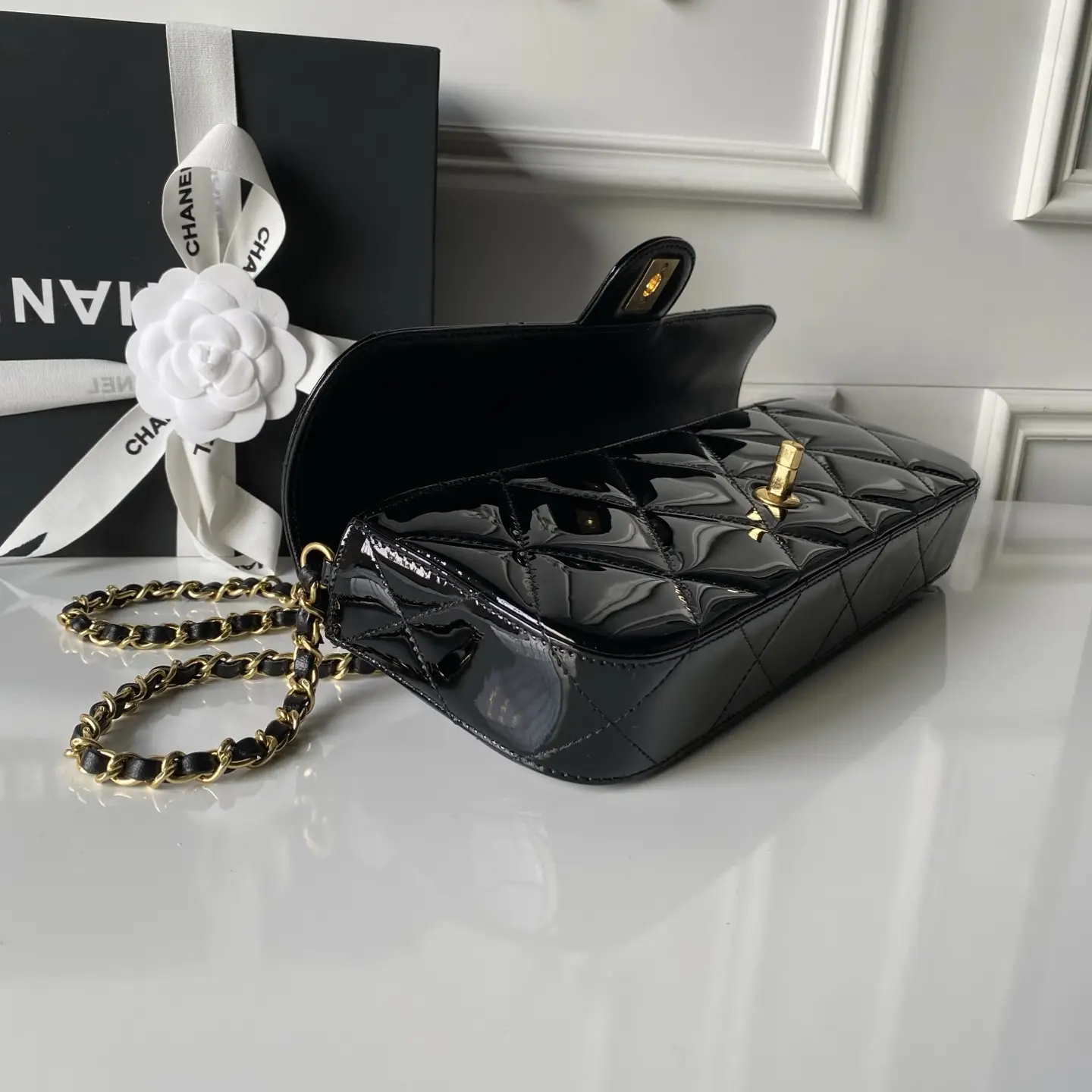 Chanel Large Flap Bag With Top Handle Metallic Mirror AS5807 Black