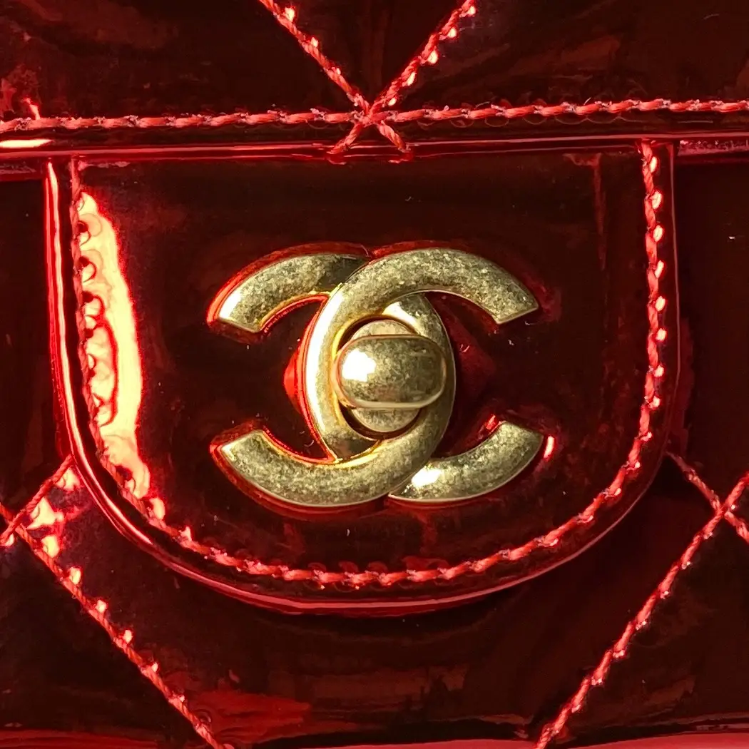 Chanel Large Flap Bag With Top Handle Metallic Mirror AS5807 Red