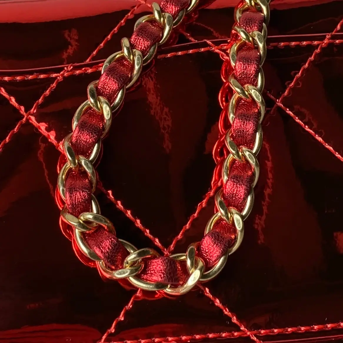 Chanel Large Flap Bag With Top Handle Metallic Mirror AS5807 Red