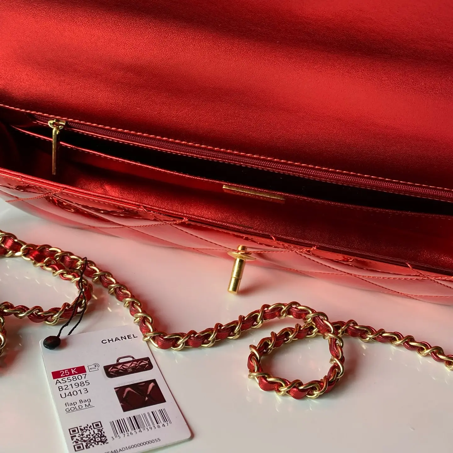 Chanel Large Flap Bag With Top Handle Metallic Mirror AS5807 Red
