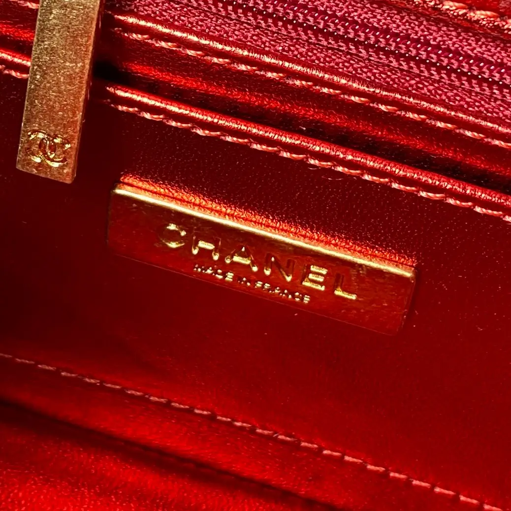 Chanel Large Flap Bag With Top Handle Metallic Mirror AS5807 Red