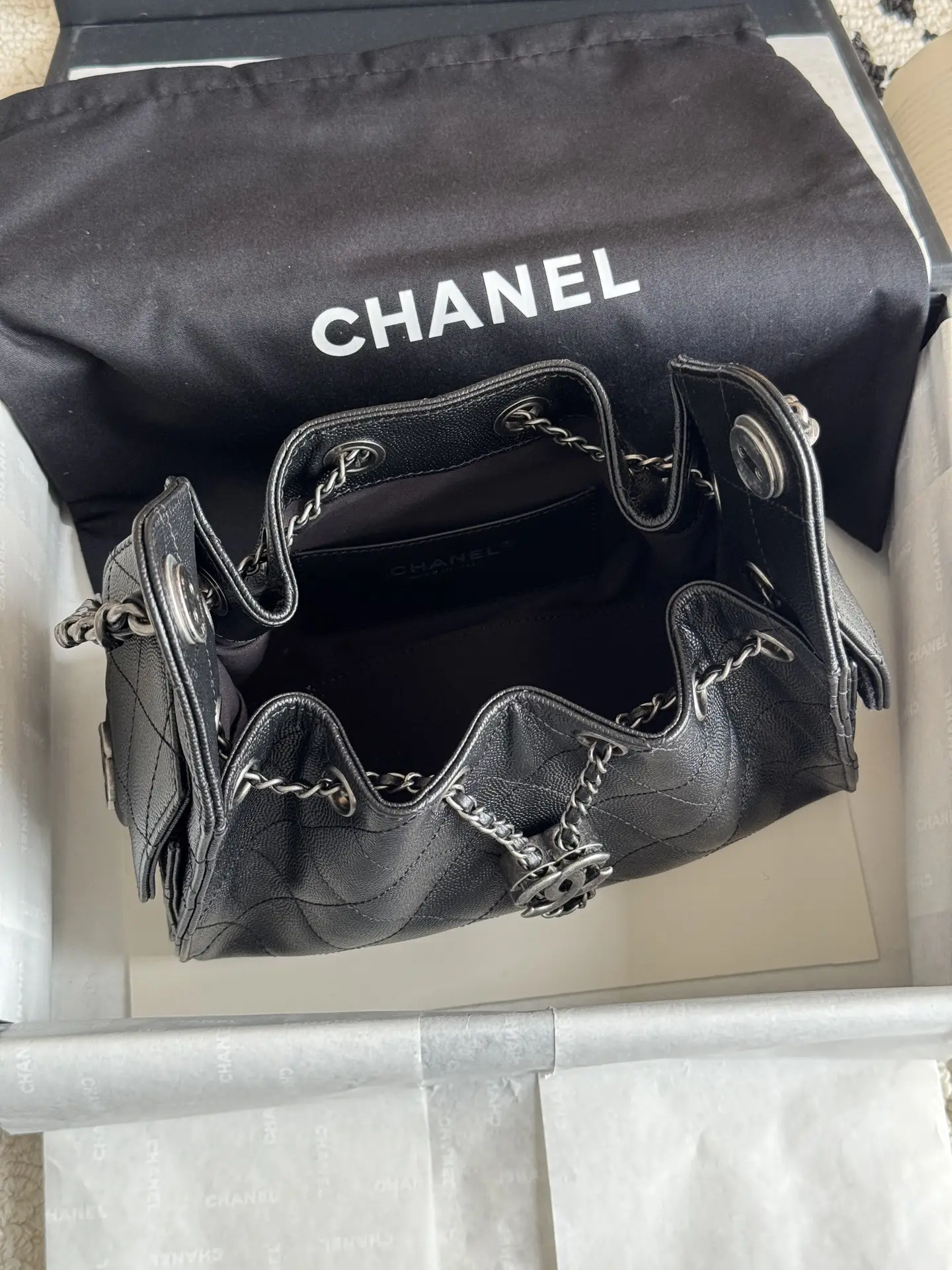 Affordable Chanel Metallic Black Chanel 25 Mini Bag