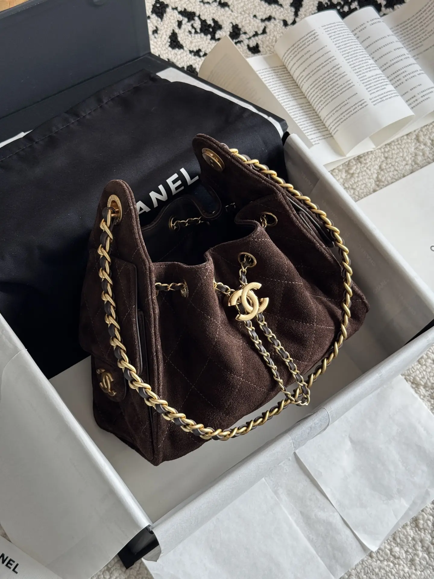 Replica bags Chanel Metallic Brown Suede Chanel 25 Mini Handbag Bag
