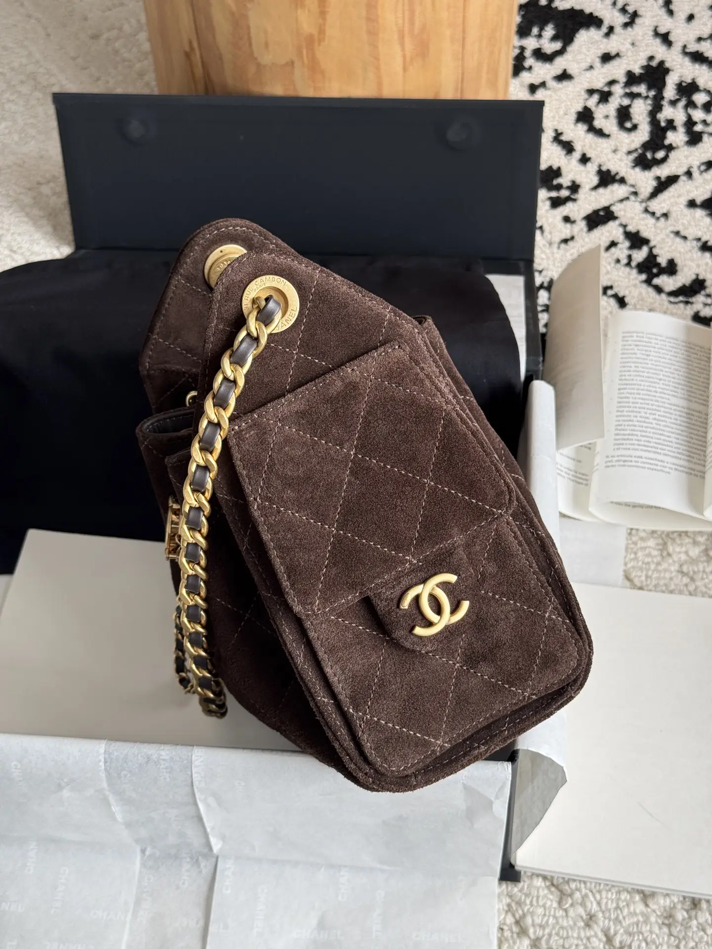 Replica bags Chanel Metallic Brown Suede Chanel 25 Mini Handbag Bag
