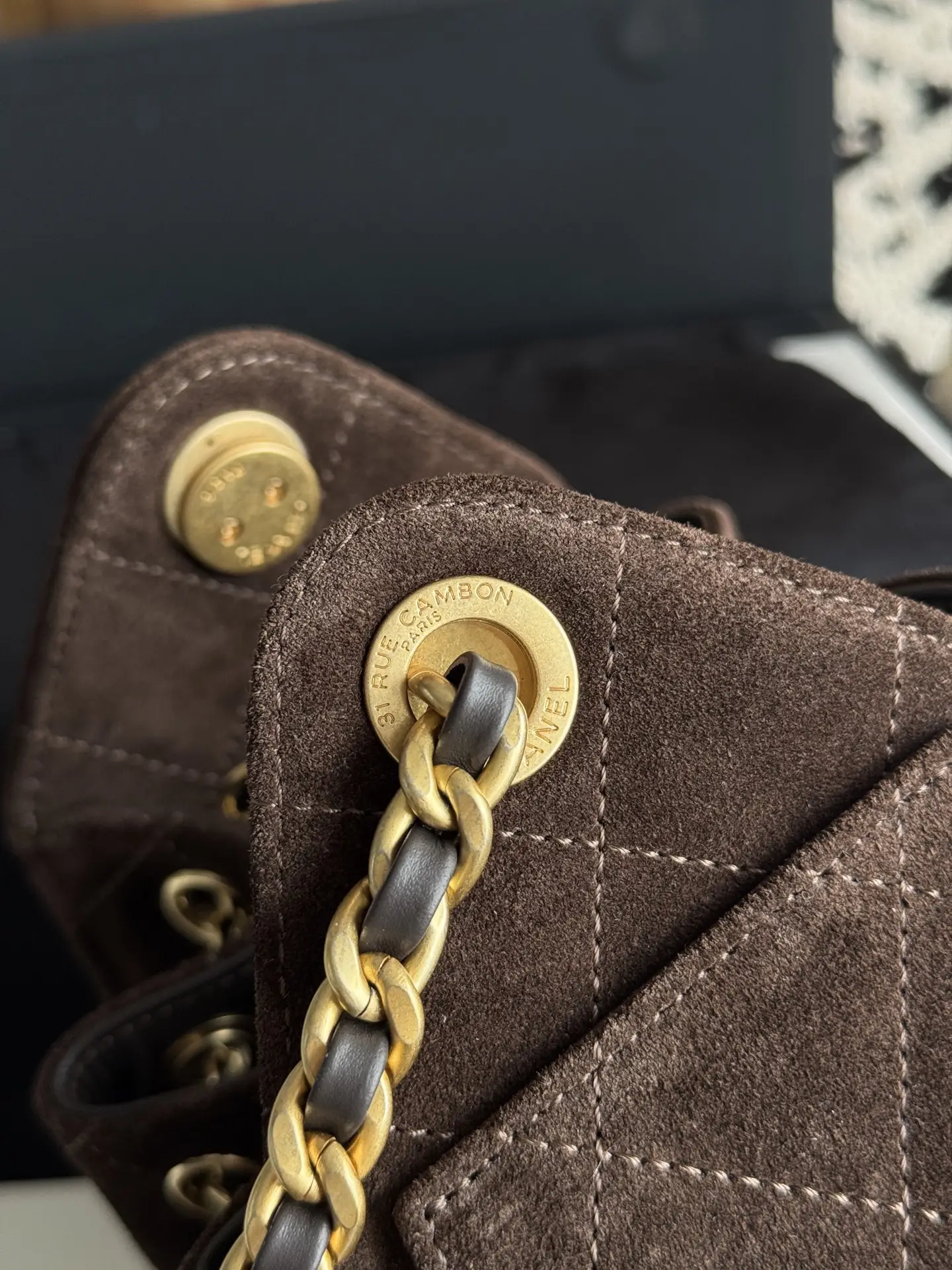 Replica bags Chanel Metallic Brown Suede Chanel 25 Mini Handbag Bag