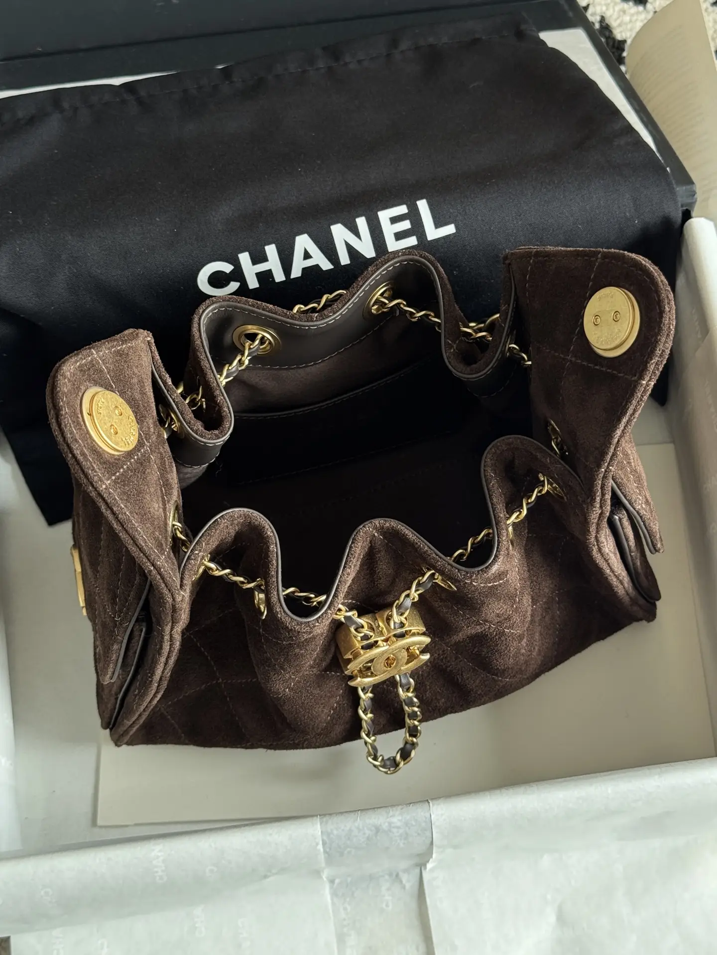 Replica bags Chanel Metallic Brown Suede Chanel 25 Mini Handbag Bag
