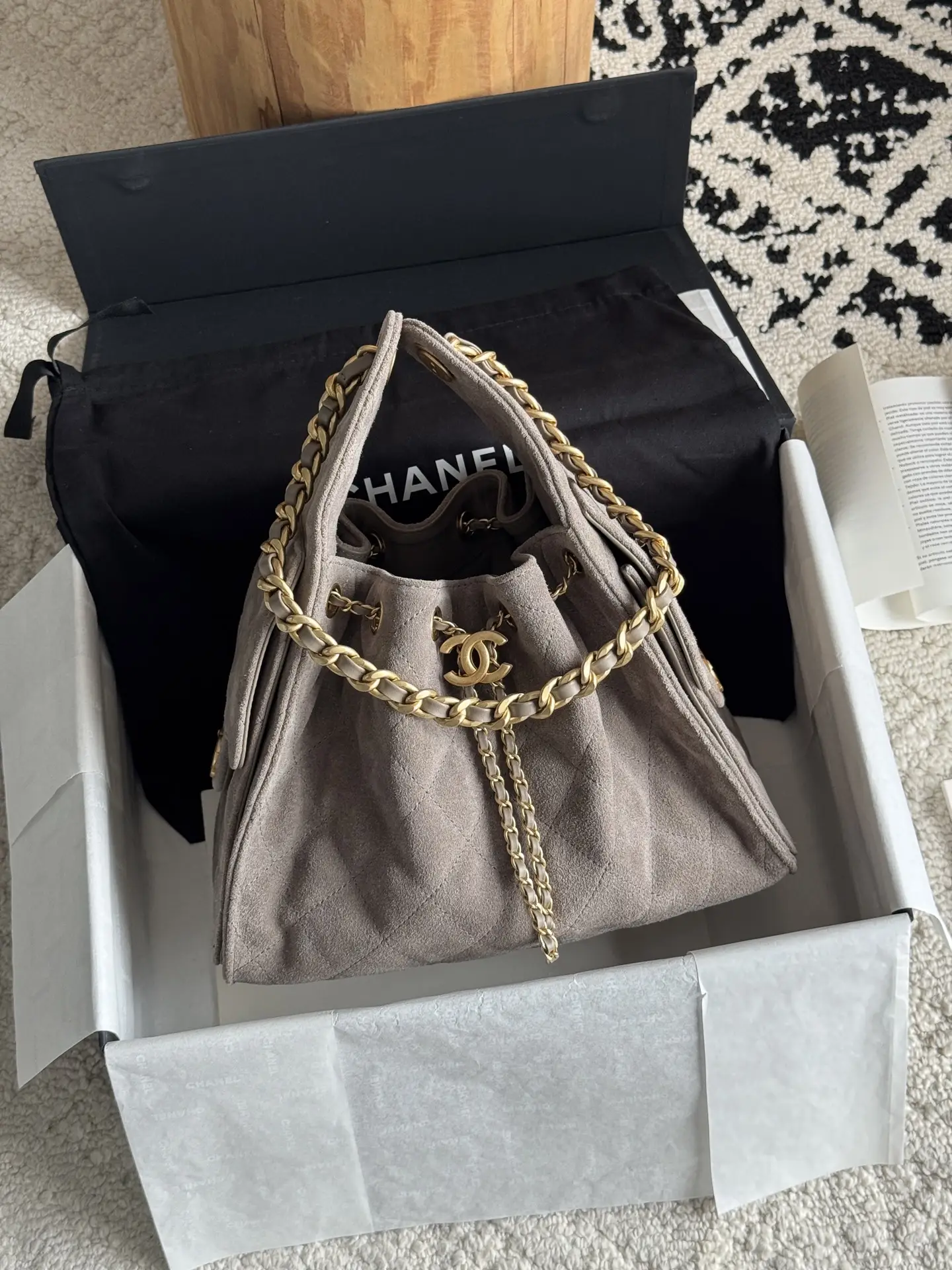 Chanel Metallic Grey suede Chanel 25 Mini Handbag Bag