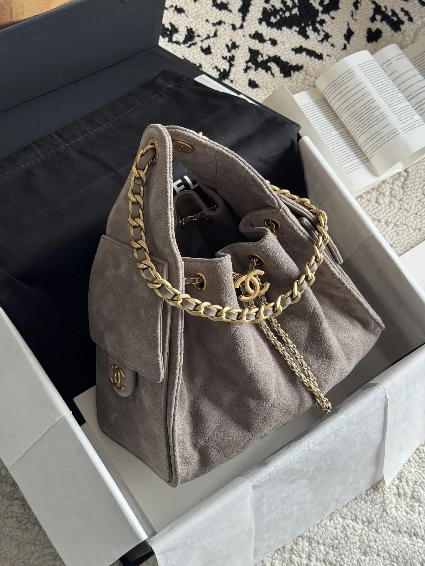 Chanel Metallic Grey suede Chanel 25 Mini Handbag Bag
