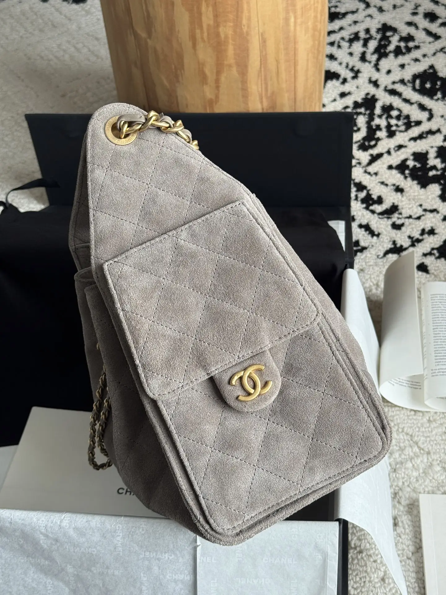 Chanel Metallic Grey suede Chanel 25 Mini Handbag Bag