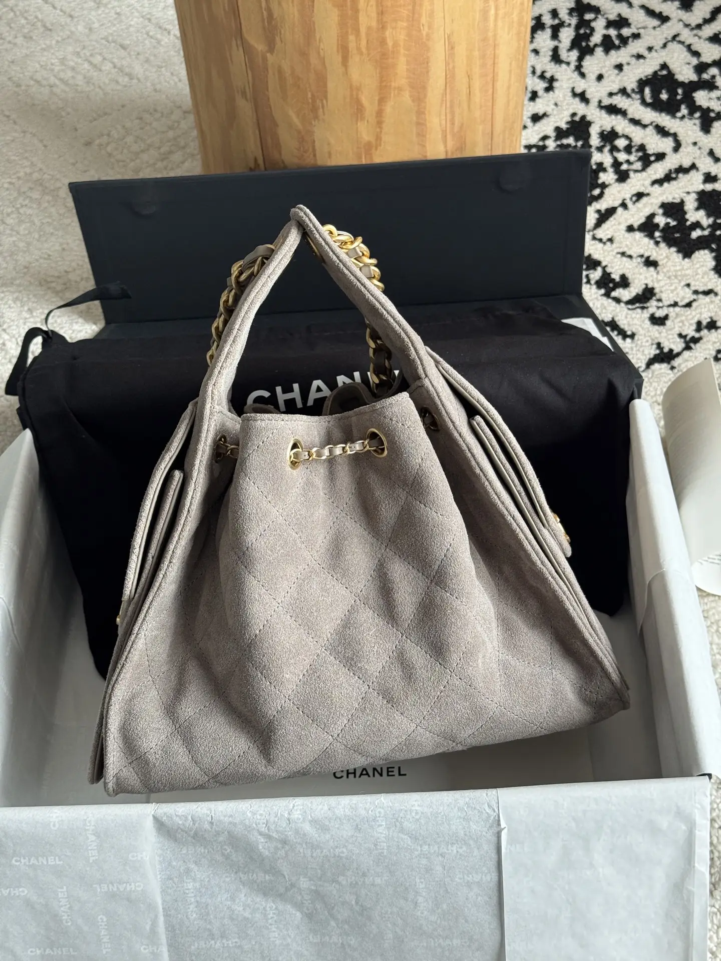 Chanel Metallic Grey suede Chanel 25 Mini Handbag Bag