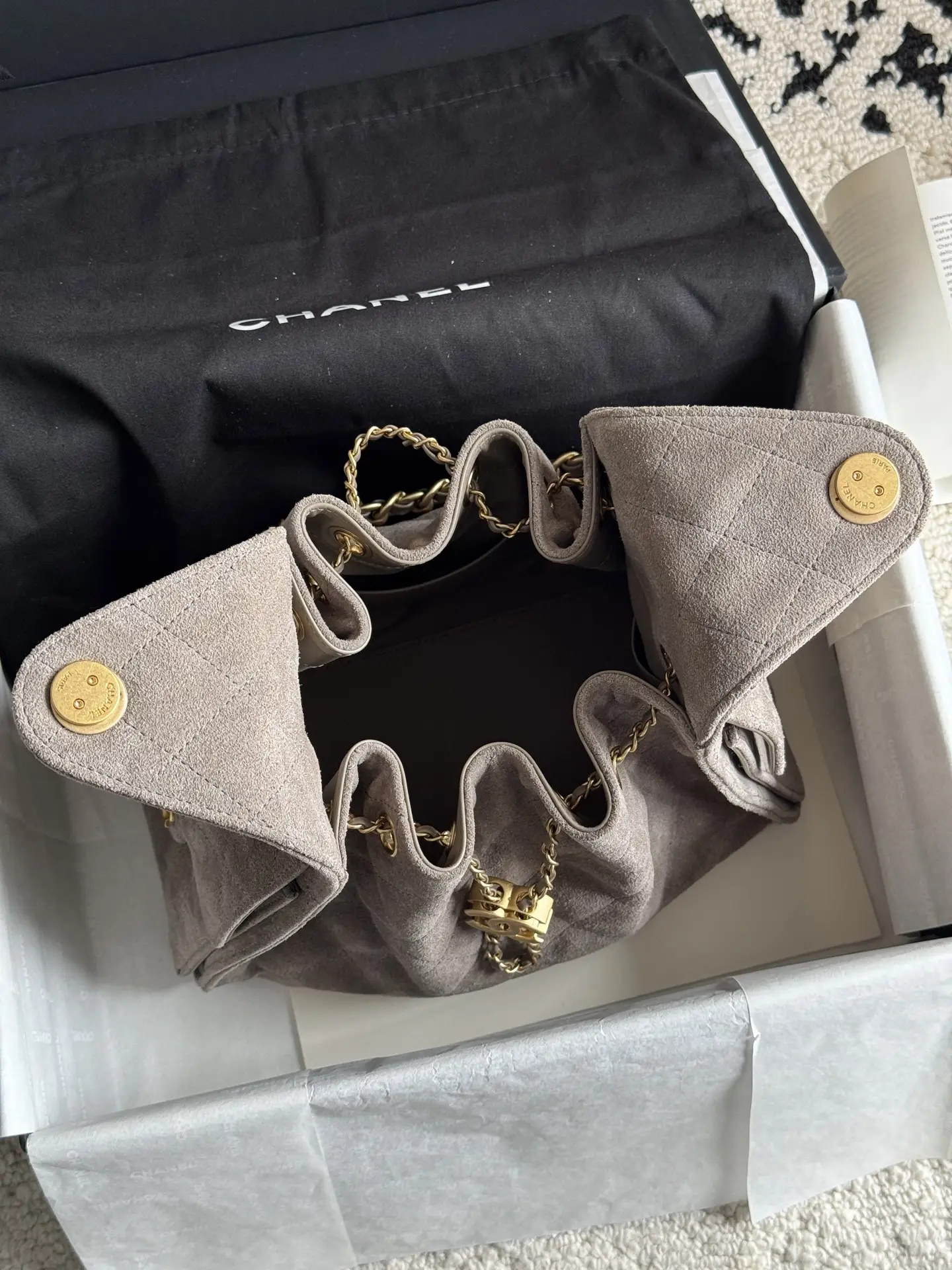 Chanel Metallic Grey suede Chanel 25 Mini Handbag Bag