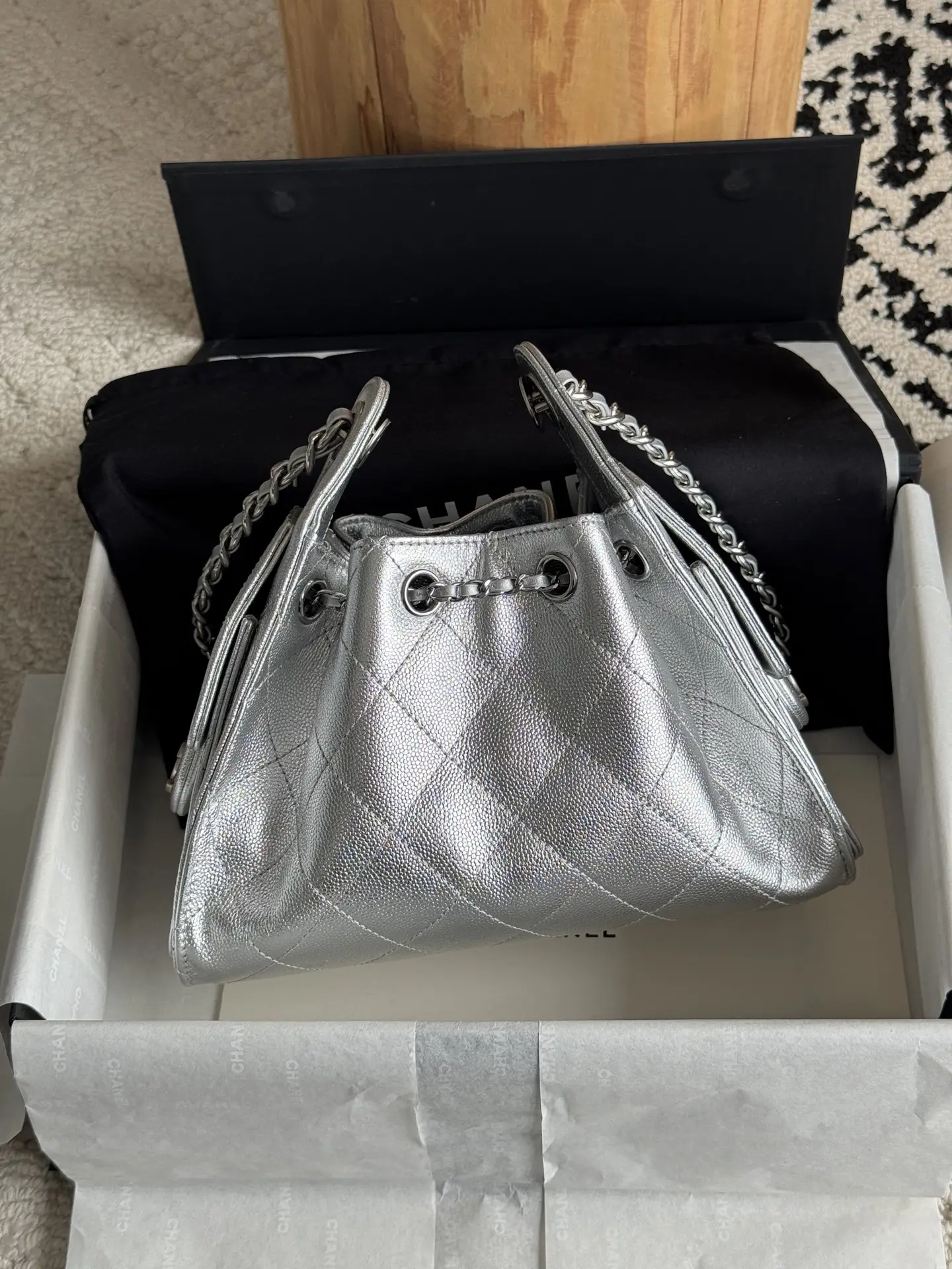 Affordable Chanel Metallic Silver Chanel 25 Mini Bag