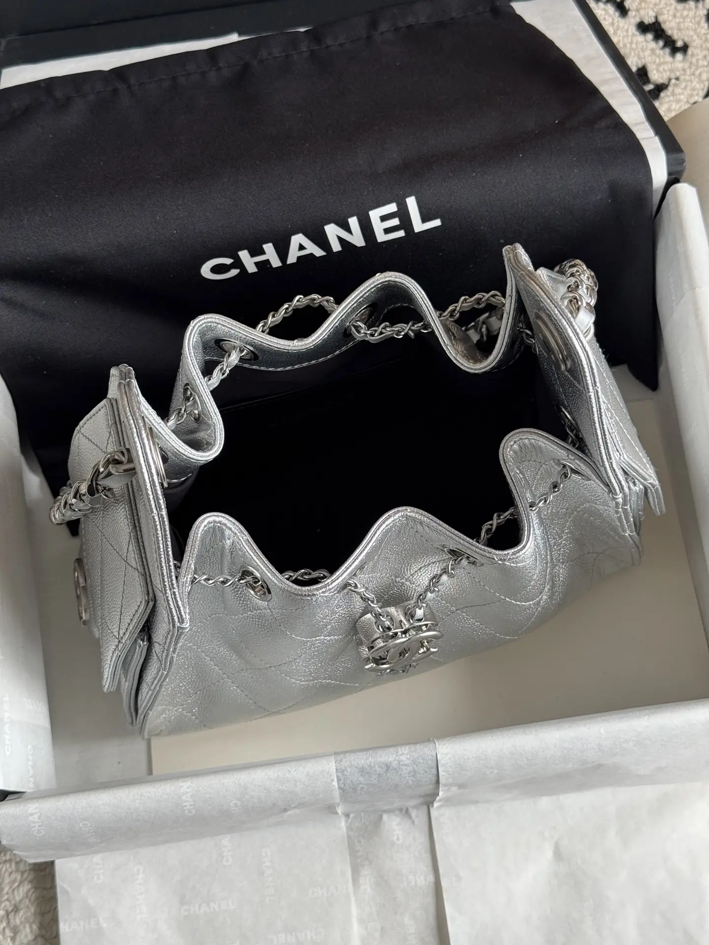 Affordable Chanel Metallic Silver Chanel 25 Mini Bag