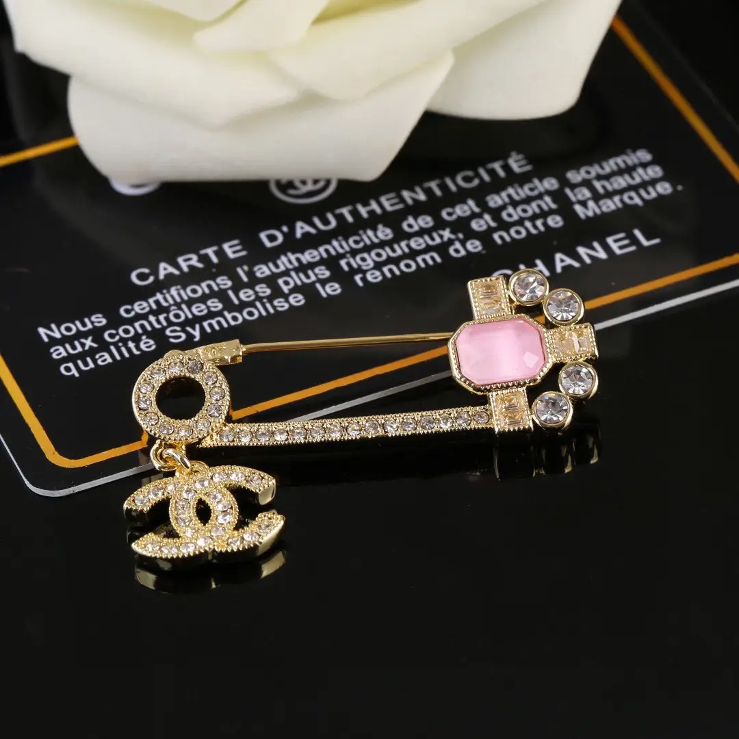 Chanel Pink Diamond Paperclip Brooch