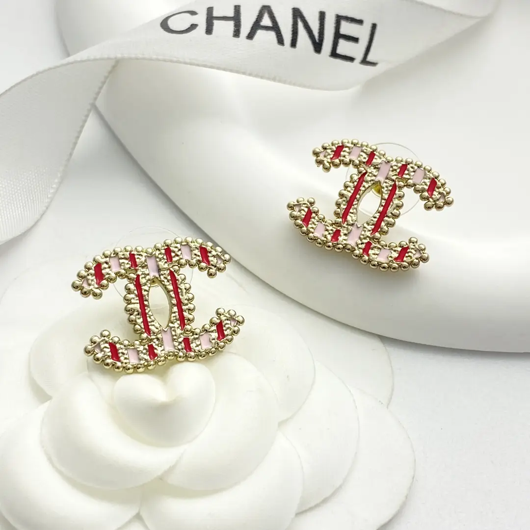 Chanel Pink Enamel Double C Earrings