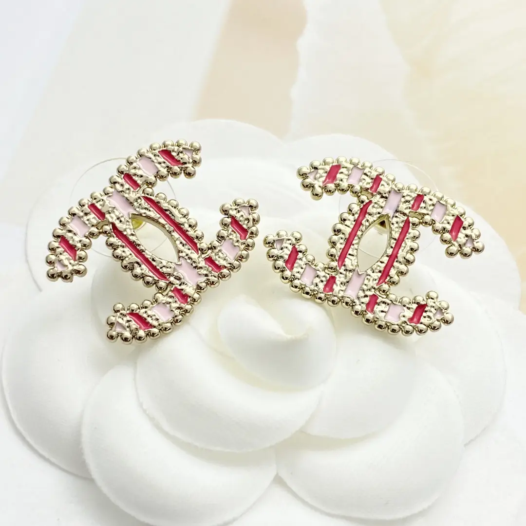 Chanel Pink Enamel Double C Earrings