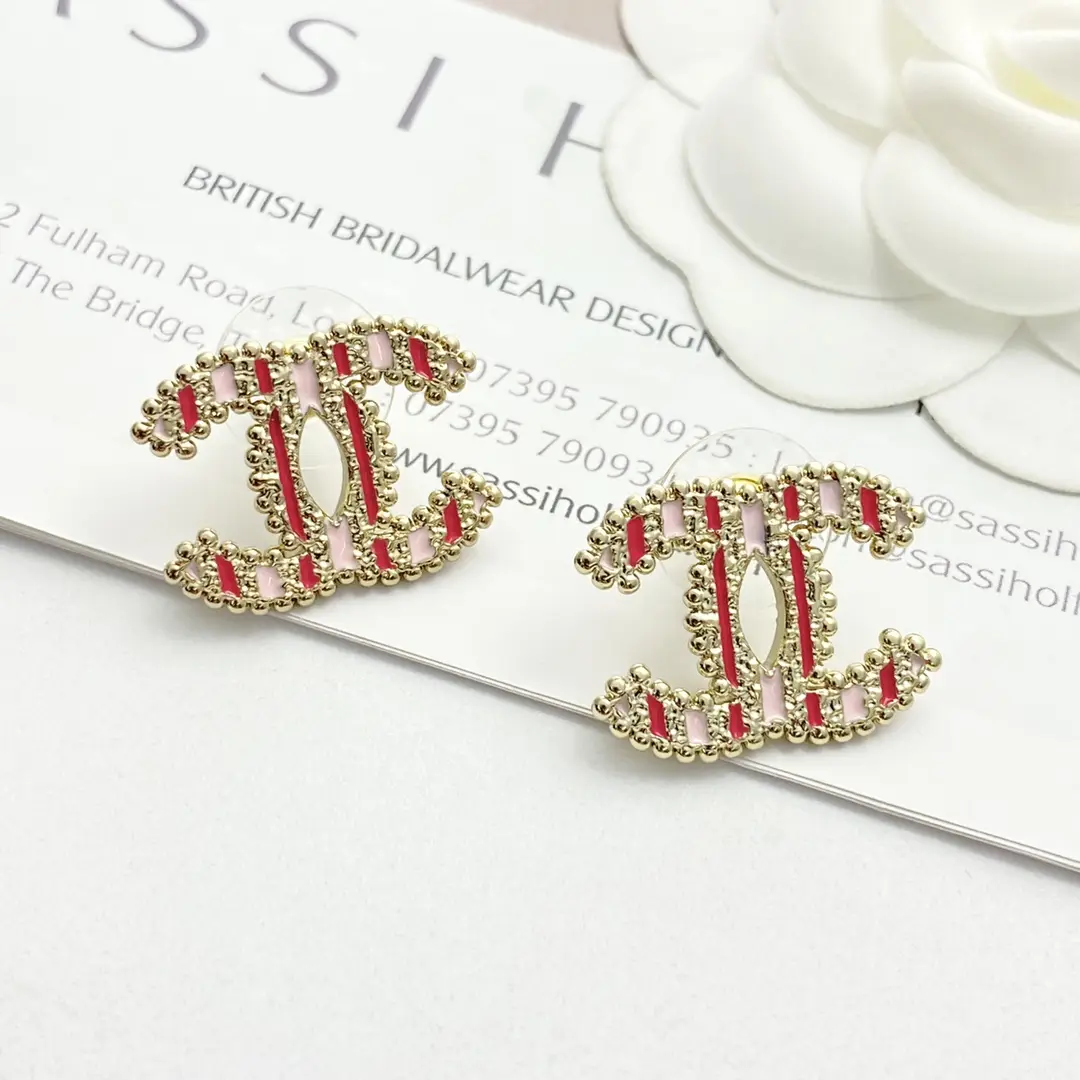 Chanel Pink Enamel Double C Earrings