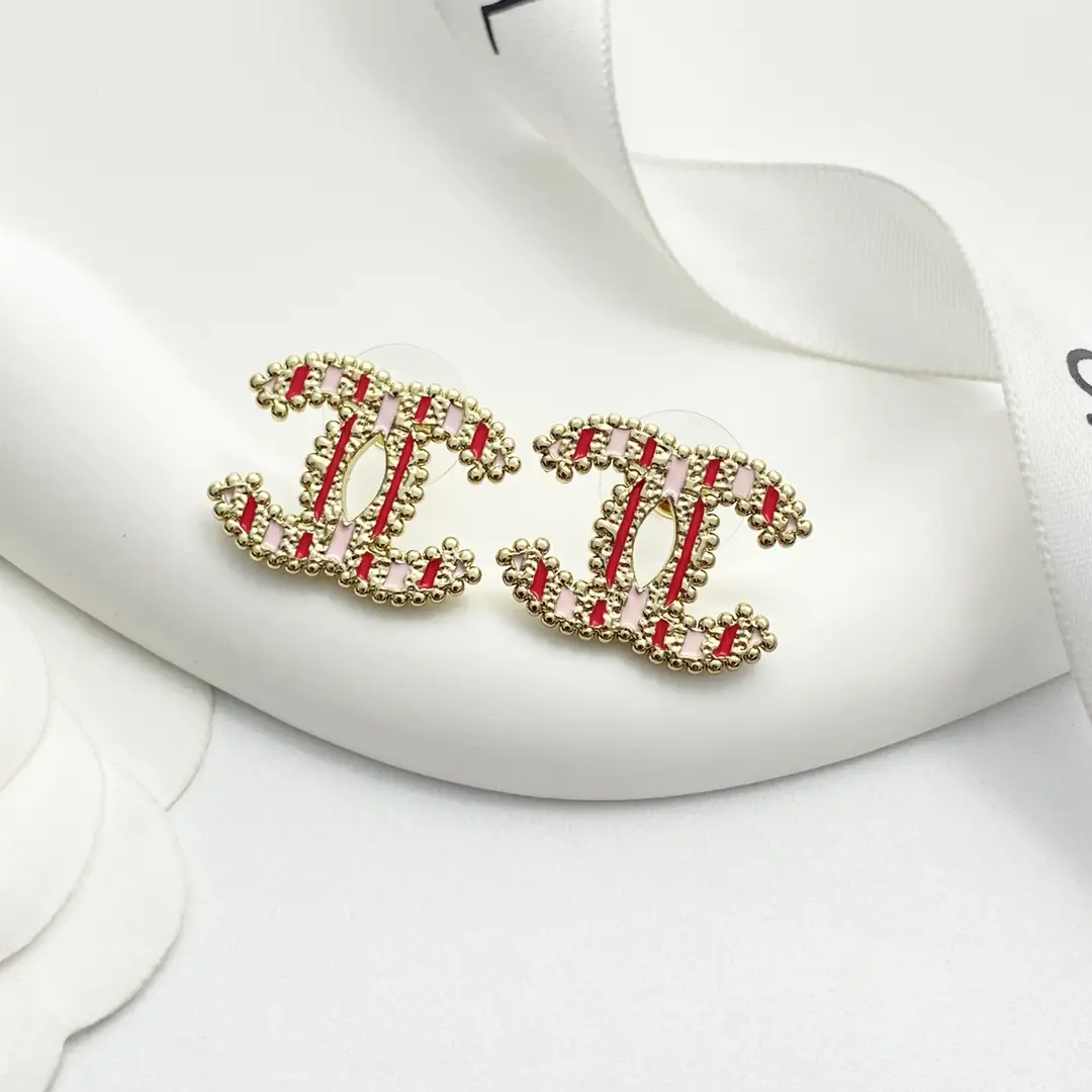 Chanel Pink Enamel Double C Earrings