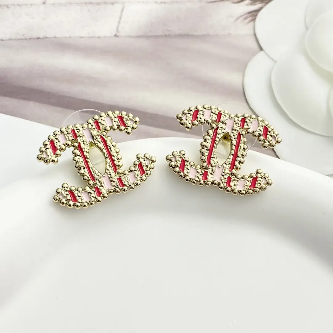 Chanel Pink Enamel Double C Earrings