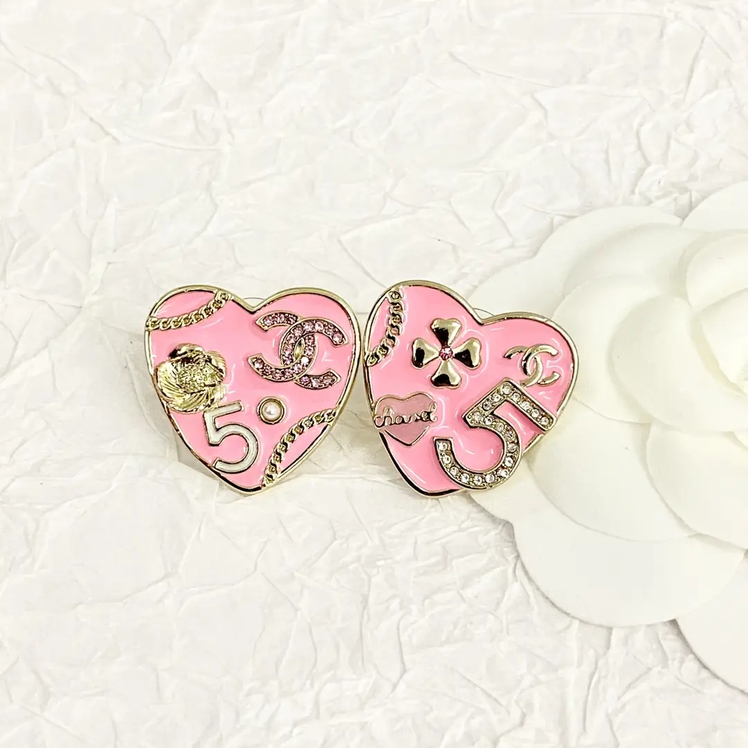 Chanel Pink and Gold Heart Earrings