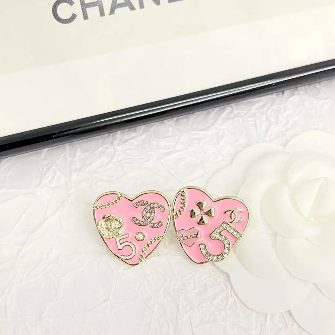 Chanel Pink and Gold Heart Earrings