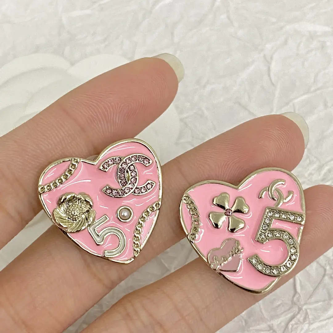 Chanel Pink and Gold Heart Earrings