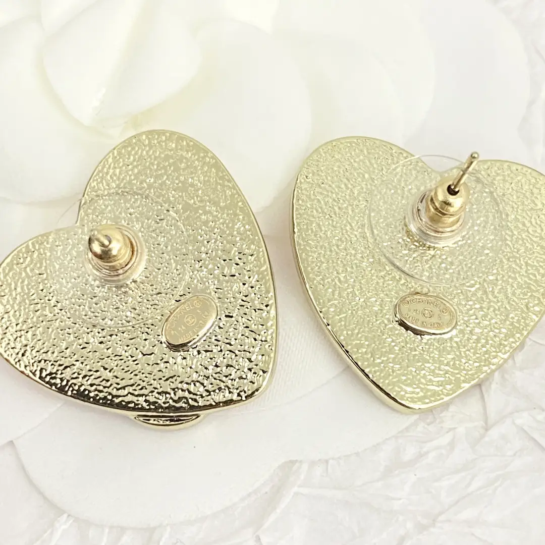 Chanel Pink and Gold Heart Earrings