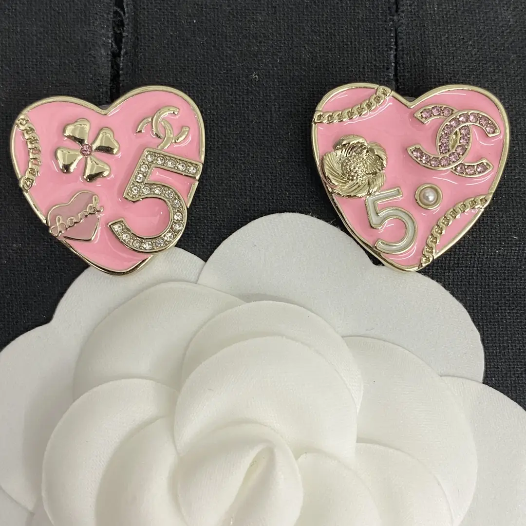 Chanel Pink and Gold Heart Earrings