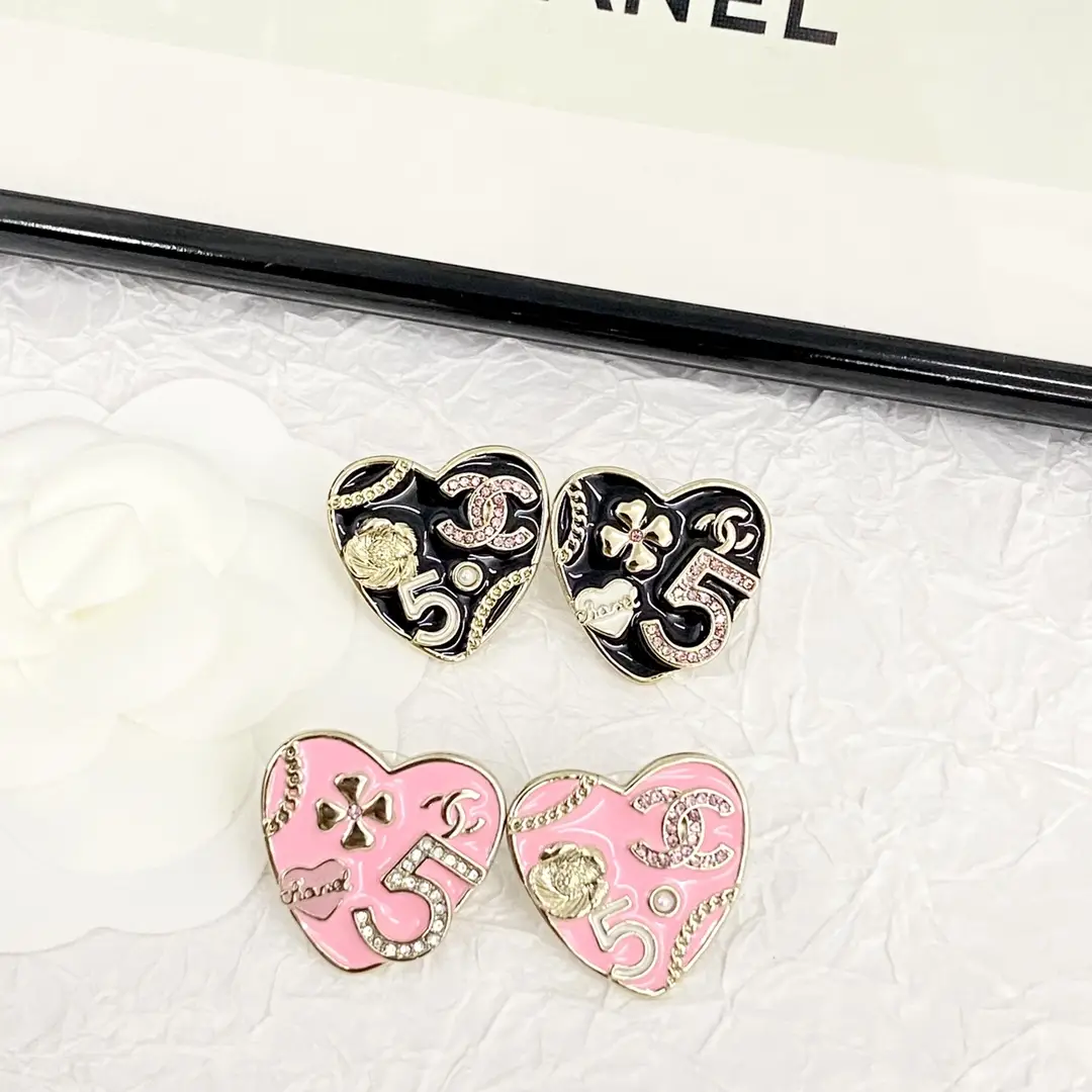 Chanel Pink and Gold Heart Earrings