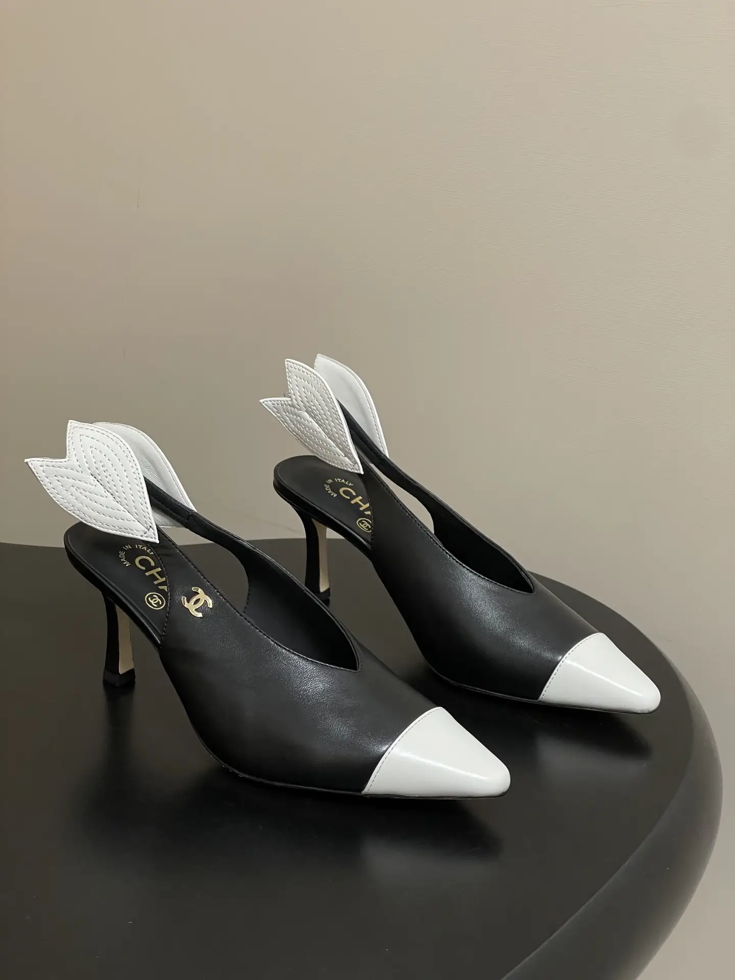 Chanel Pointed-Toe Open-Back High Heels Black