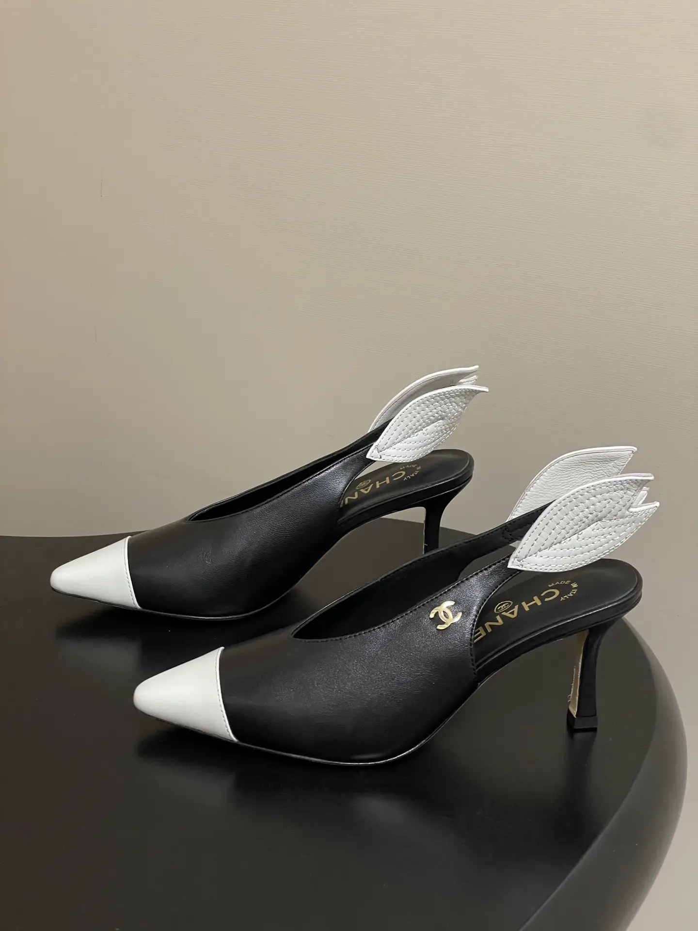 Chanel Pointed-Toe Open-Back High Heels Black