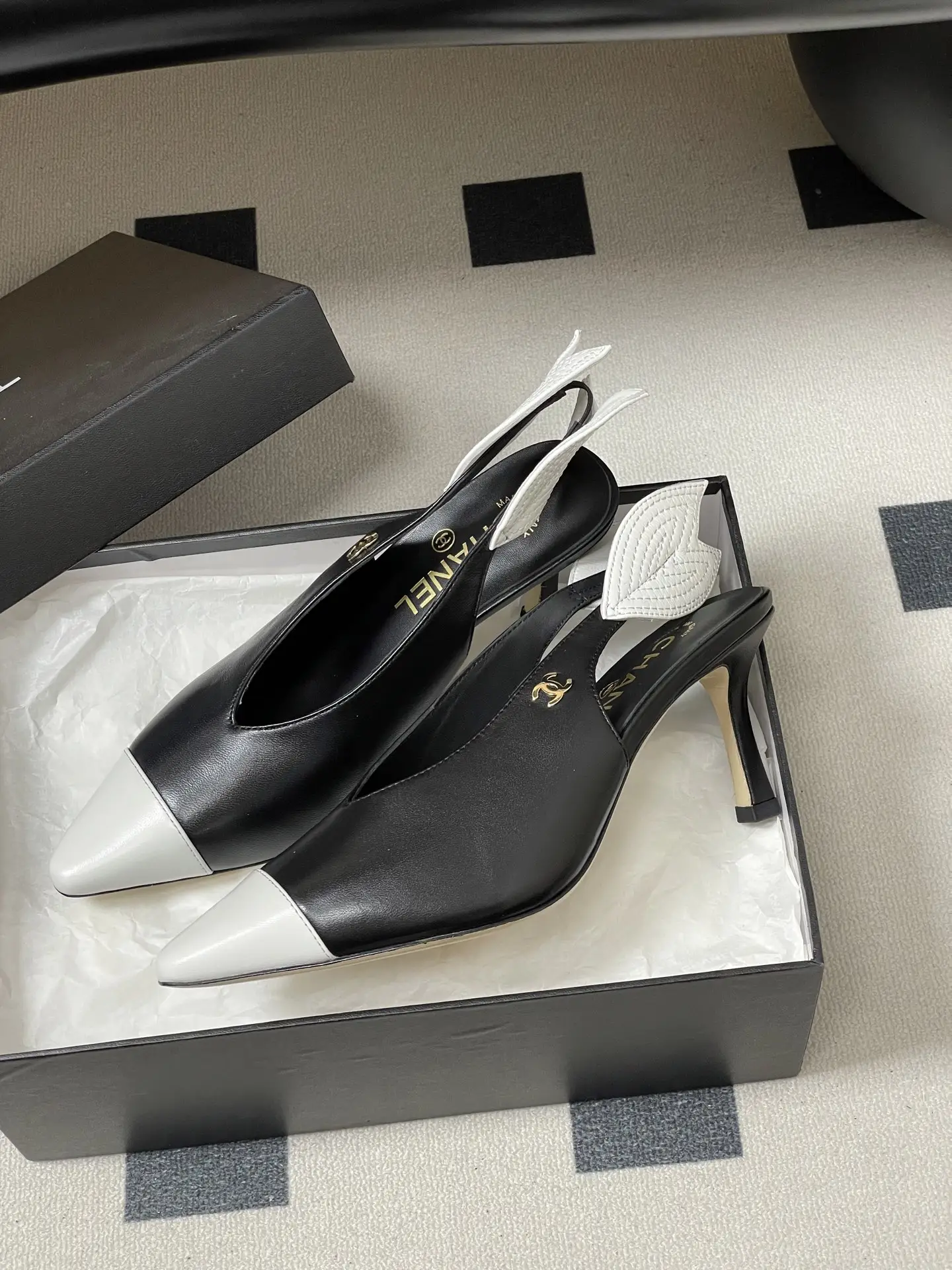 Chanel Pointed-Toe Open-Back High Heels Black