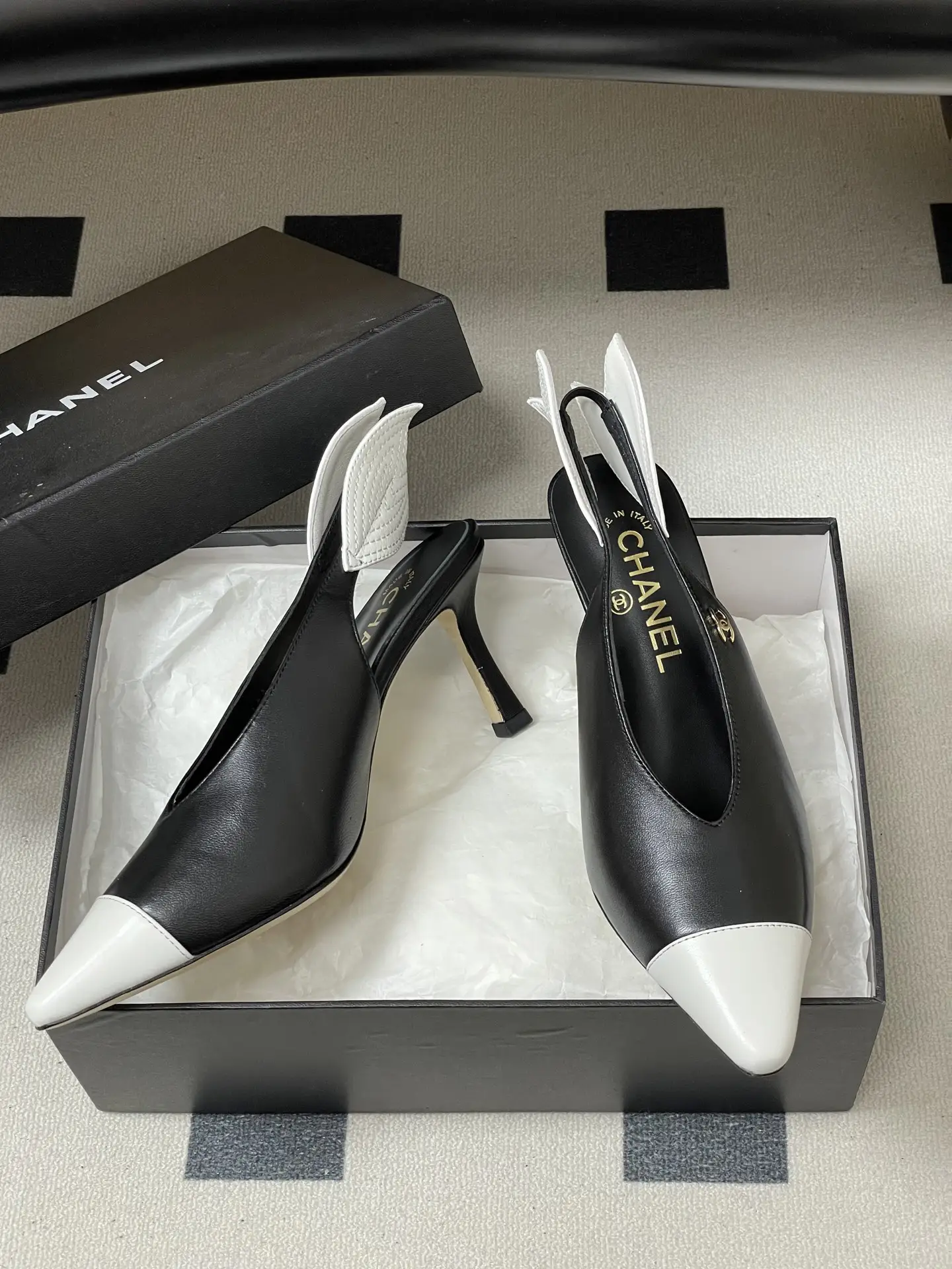 Chanel Pointed-Toe Open-Back High Heels Black