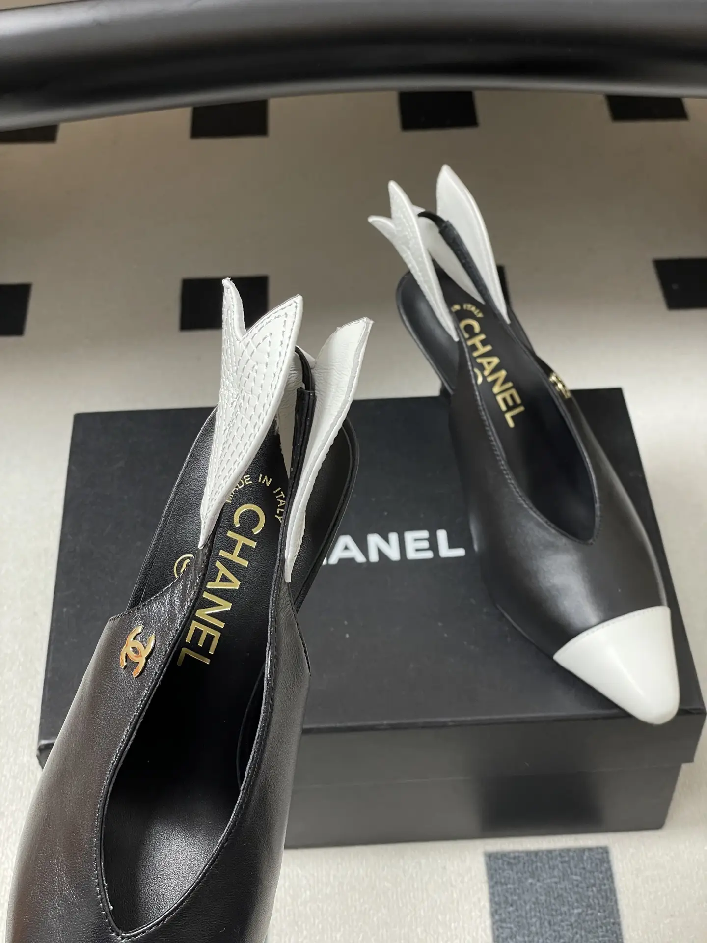 Chanel Pointed-Toe Open-Back High Heels Black