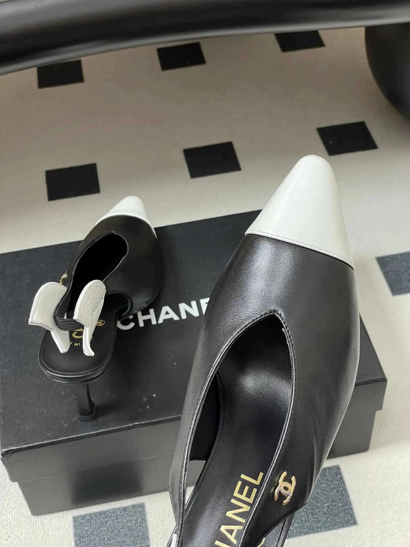 Chanel Pointed-Toe Open-Back High Heels Black