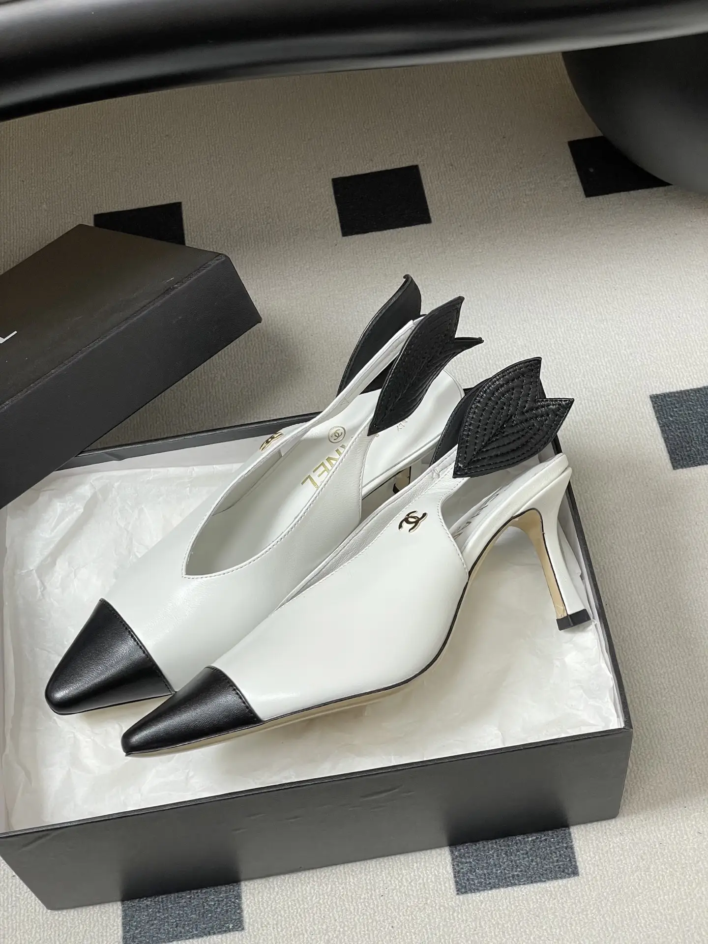 Chanel Pointed-Toe Open-Back High Heels White