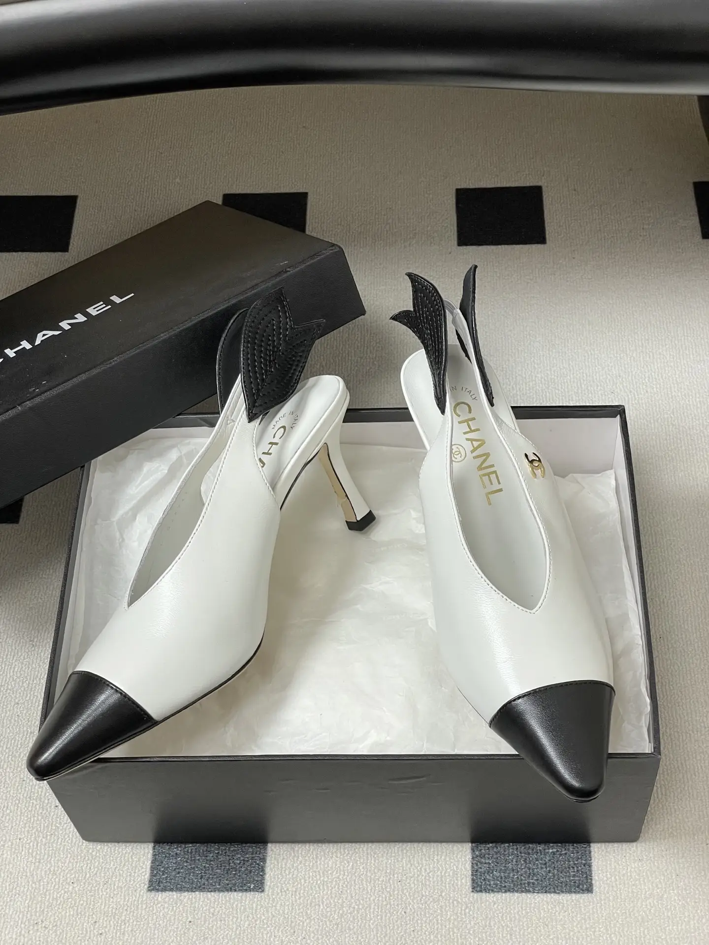 Chanel Pointed-Toe Open-Back High Heels White