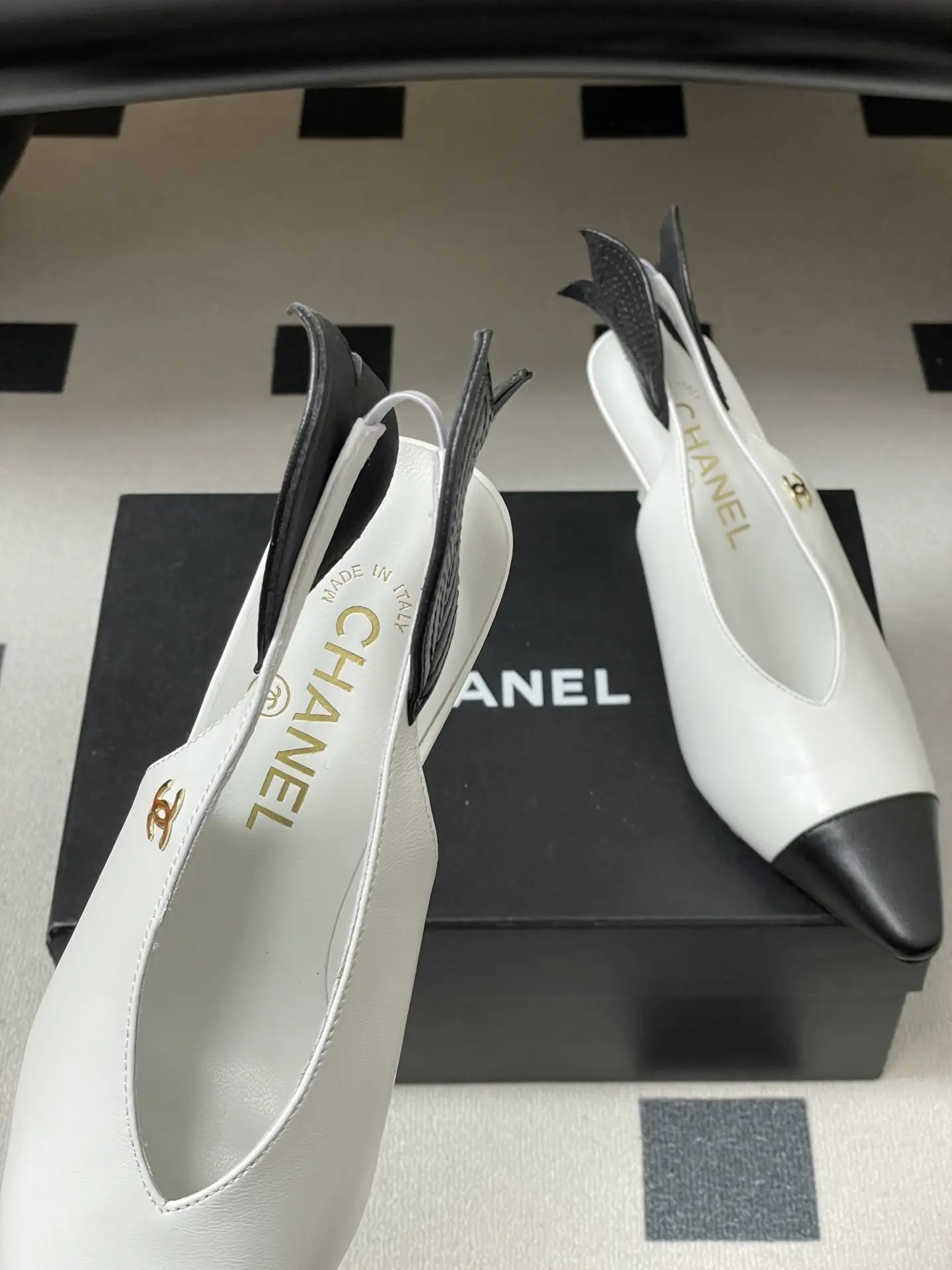 Chanel Pointed-Toe Open-Back High Heels White