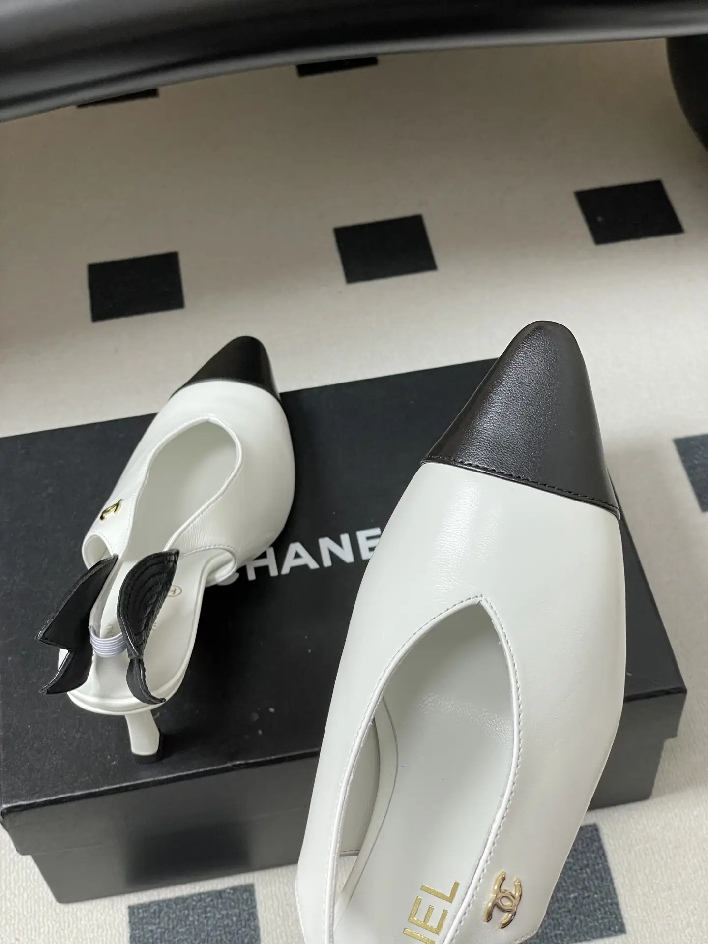 Chanel Pointed-Toe Open-Back High Heels White