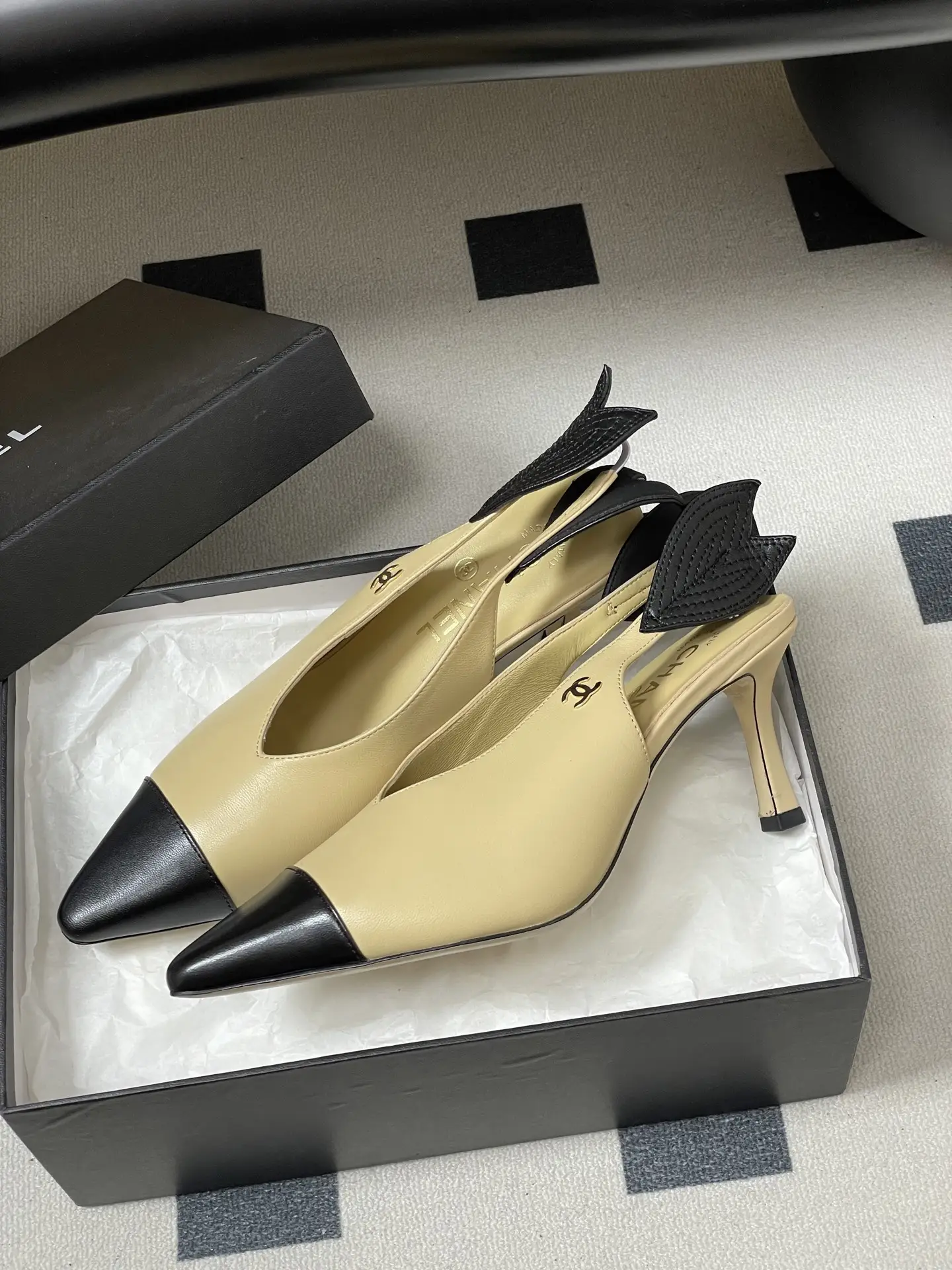 Chanel Pointed-Toe Open-Back High Heels Yellow