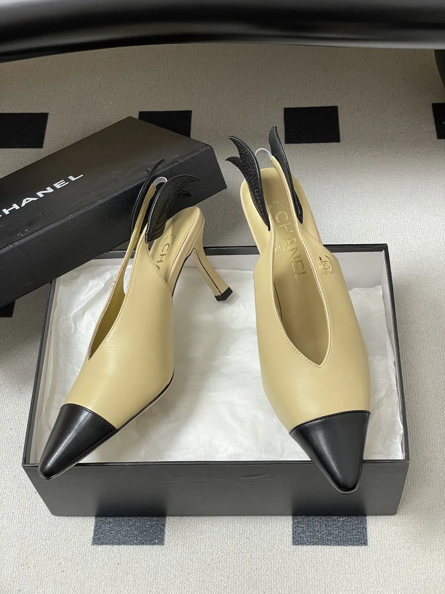 Chanel Pointed-Toe Open-Back High Heels Yellow